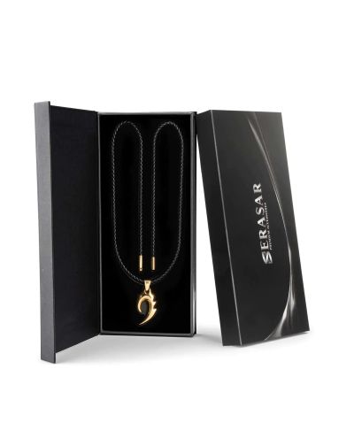 Leather Necklace With Pendant Flame Gold Serasar