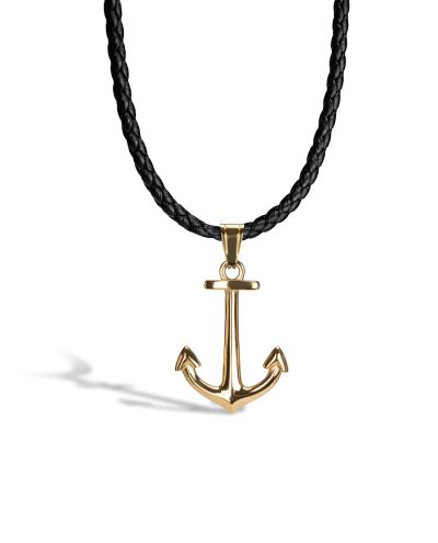 Leather Necklace with Pendant Anchor Gold Serasar