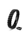Leather Bracelet Stainless Steel Black Serasar