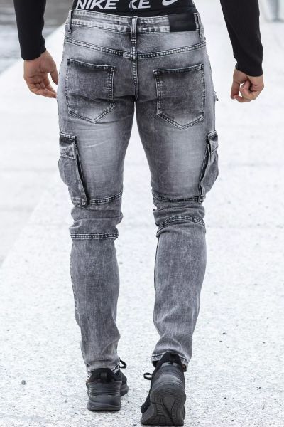 Gray Washed Streetwear Zipper Side Pocket Jeans L32 Jerone
