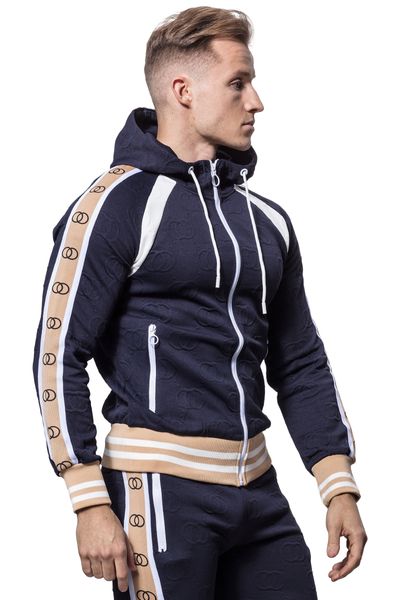 Beige And Blue Sporty Hoodie Jerone