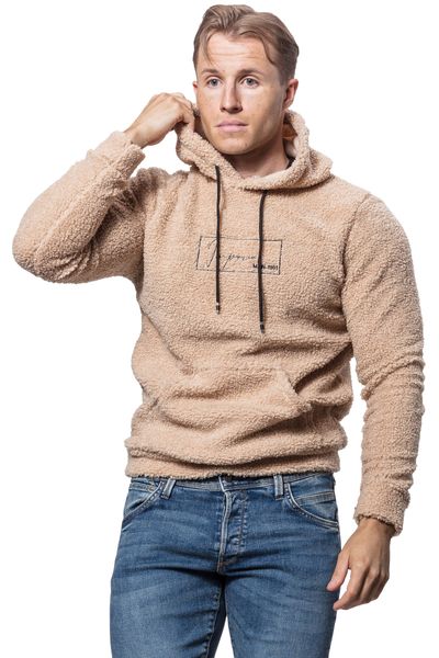 Men's Teddy Hoodie Brown With Text Jerone