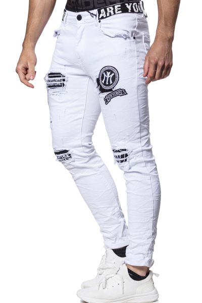 Valkoiset revityt Streetwear farkut Tekstiprintillä L32