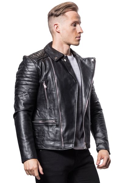 Miesten musta keinonahkatakki biker Jerone