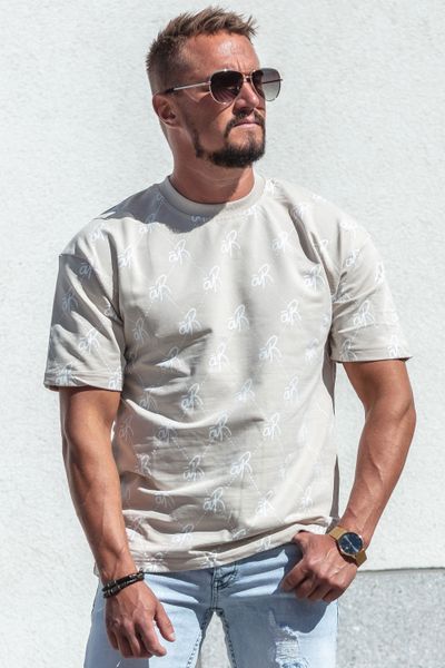 Logoprintattu beige t-paita oversize AARHON