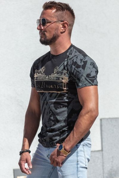 Les Designers musta t-paita foililla ja strasseilla Jerone