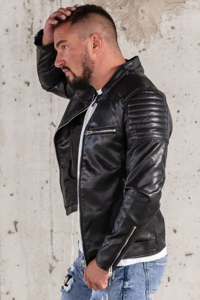 Miesten keinonahkatakki bikerbadding