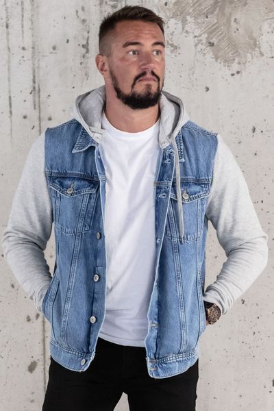 Sininen farkkutakki collegehupulla Jack&Jones