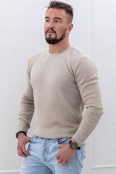 Beige miesten struktuuripintainen kevyt neule