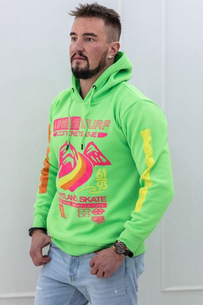 miesten neonvihreä printtihuppari