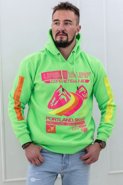 miesten neonvihreä printtihuppari