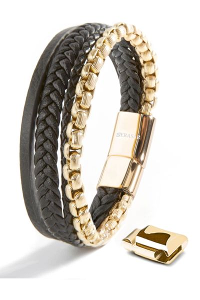Hero Leather Bracelet Stainless Steel Gold Serasar