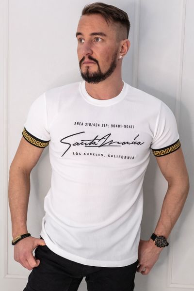 White T-Shirt Gold Embroided Sleeves Jerone