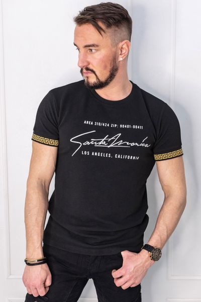Black T-Shirt Gold Embroided Sleeves Jerone