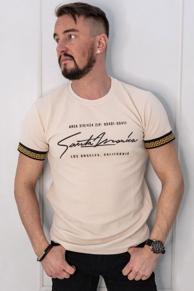 Beige T-Shirt Gold Embroided Sleeves Jerone