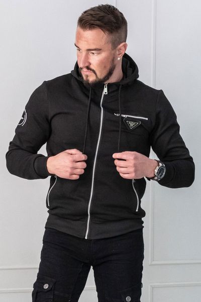 Musta strukturoitu huppari hopeisilla yksityiskohdilla JERONE