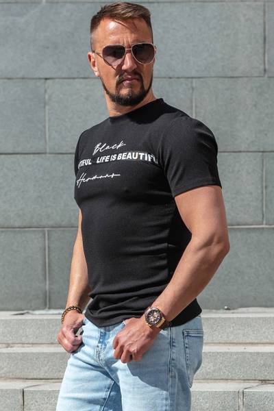 Rick strukturoitu musta t-paita JERONE