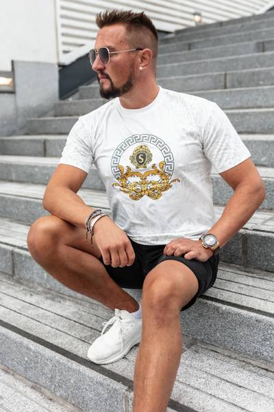 Lion valkoinen printtipaita kultafoililla JERONE