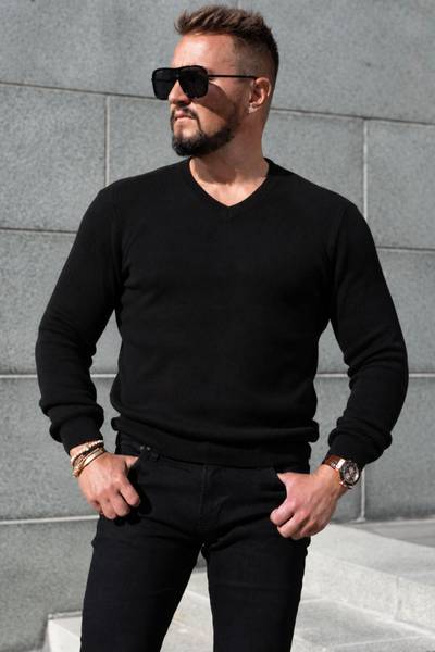Cashmere touch musta v-aukko neule JERONE