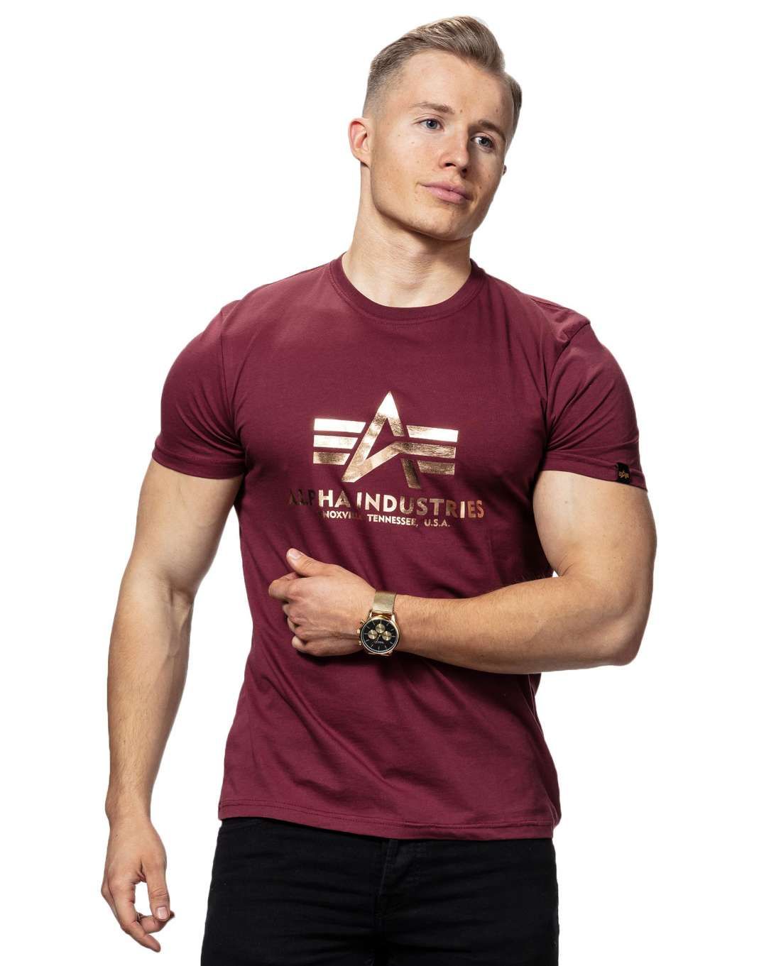 Basic T-Shirt Maroon Gold Alpha Industries
